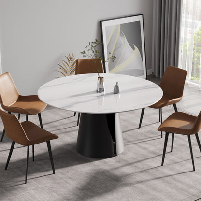 59" Modern Marble Round Dining Table - Black Steel Base