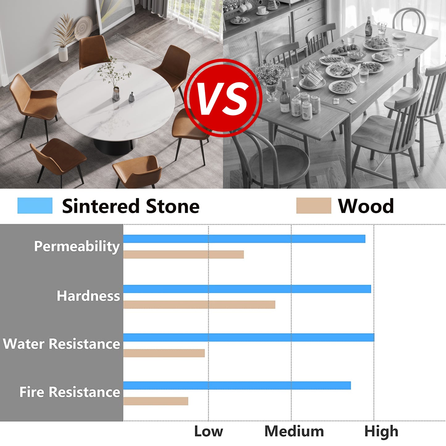 59" Modern Marble Round Dining Table - Black Steel Base