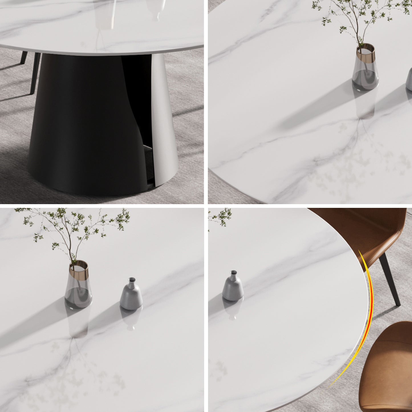 59" Modern Marble Round Dining Table - Black Steel Base