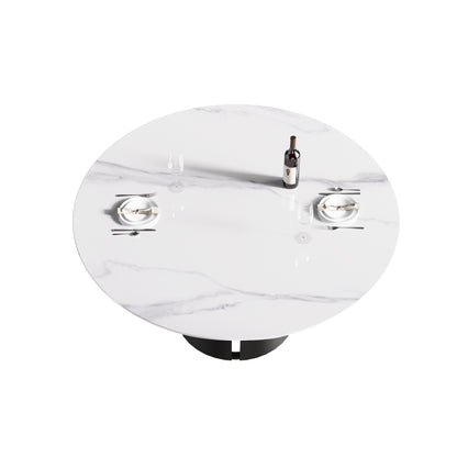 59" Modern Marble Round Dining Table - Black Steel Base