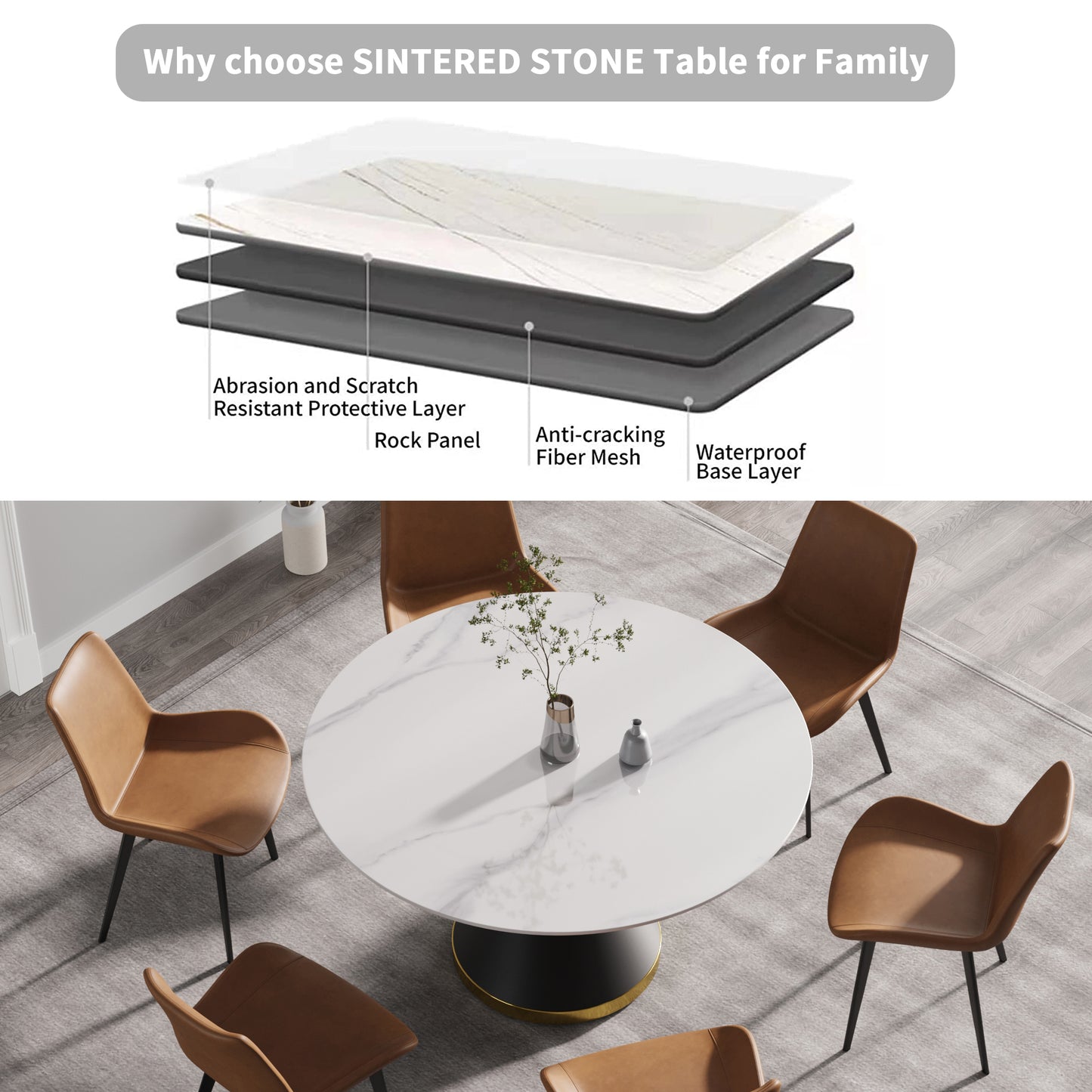 Round Sintered Stone Dining Table - 6 Person Capacity