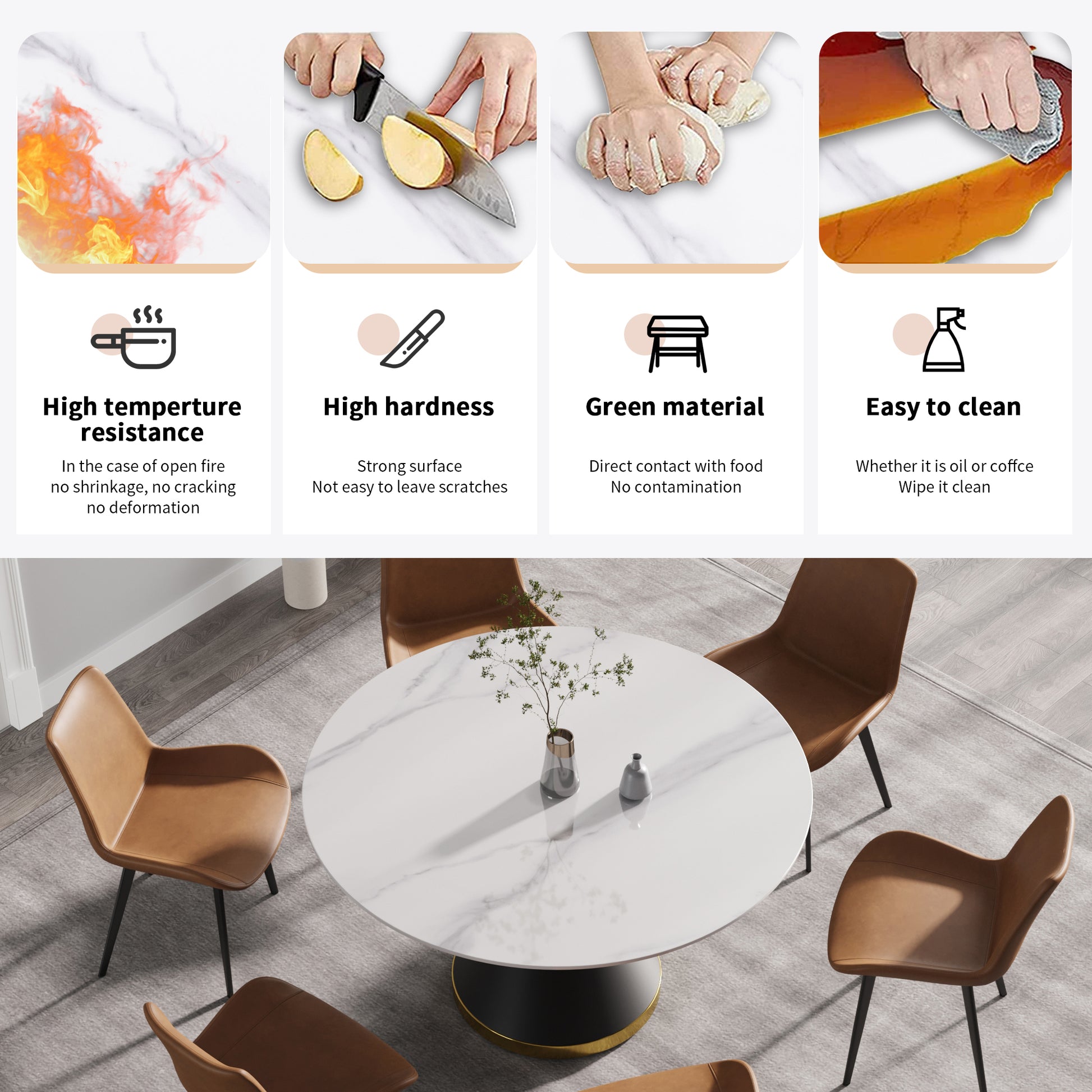 Round Sintered Stone Dining Table - 6 Person Capacity