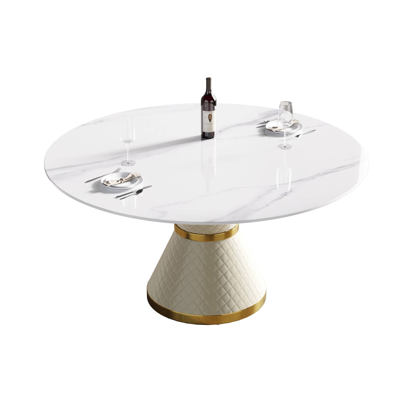 Large White Marble Round Dining Table - 6 Person Capacity