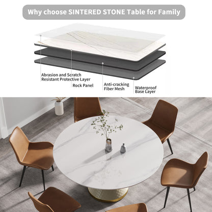 Large White Marble Round Dining Table - 6 Person Capacity