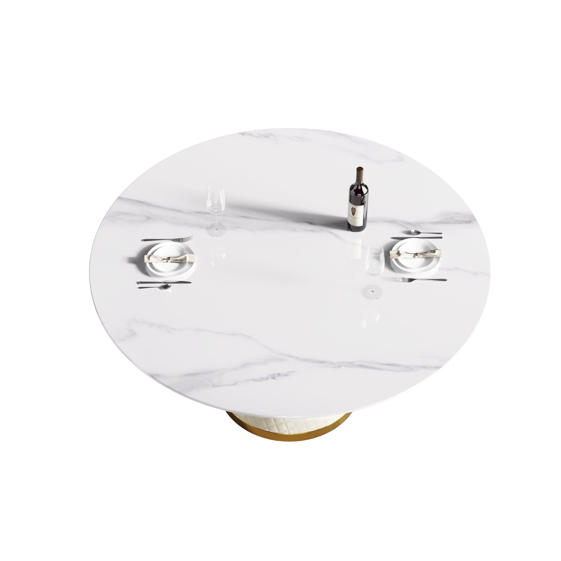 Large White Marble Round Dining Table - 6 Person Capacity