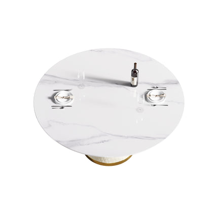 Large White Marble Round Dining Table - 6 Person Capacity