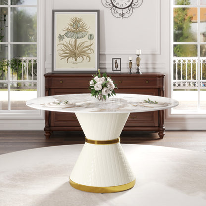 Modern White Dining Table - 6 Person Round Sintered Stone