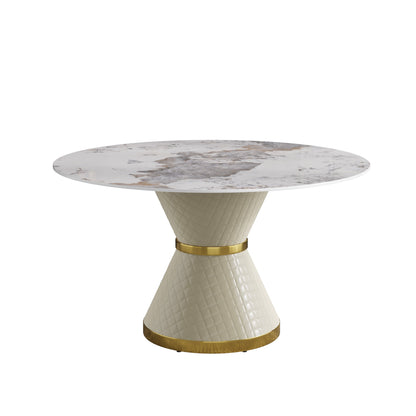 Modern White Dining Table - 6 Person Round Sintered Stone