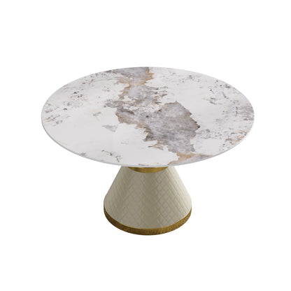 Modern White Dining Table - 6 Person Round Sintered Stone