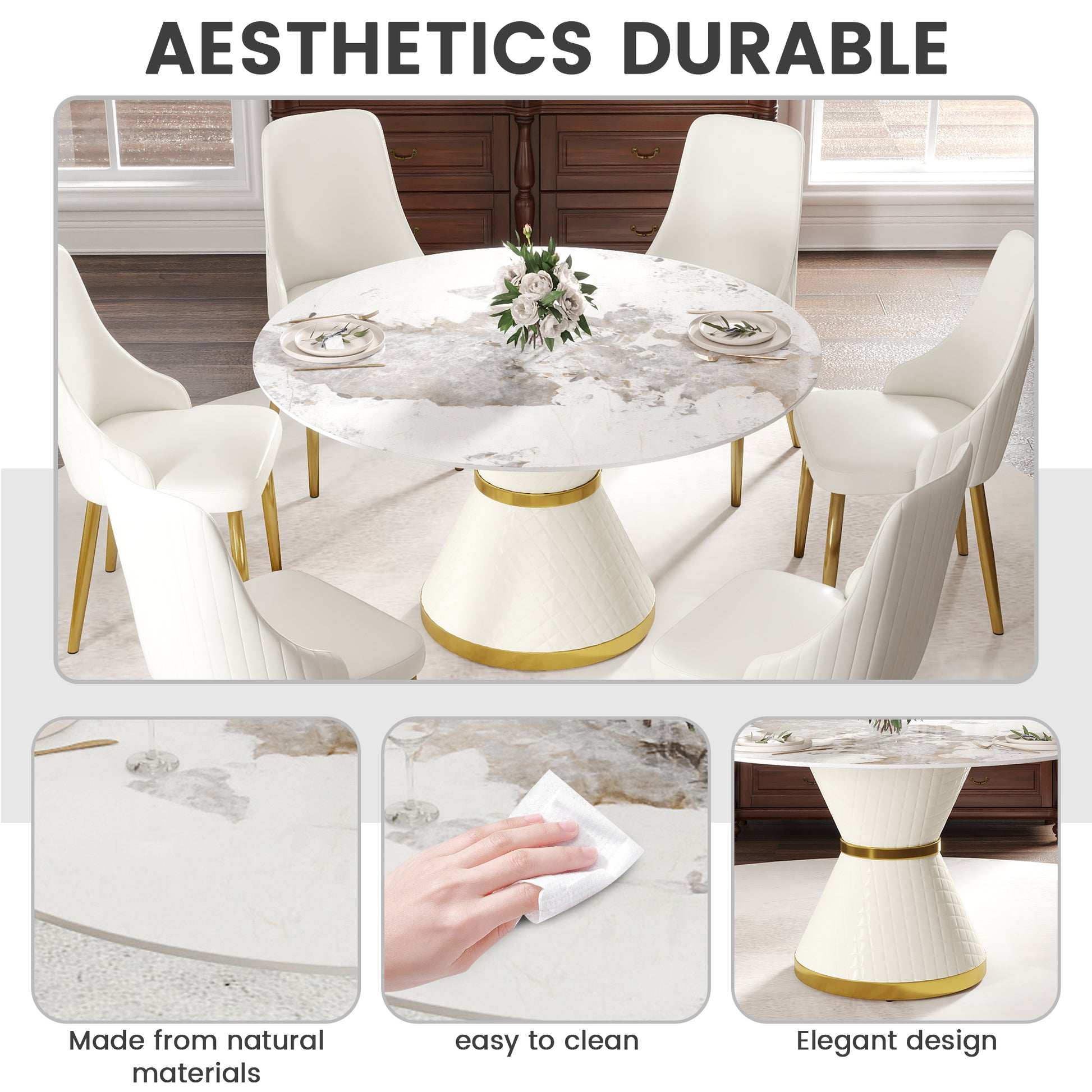 Modern White Dining Table - 6 Person Round Sintered Stone