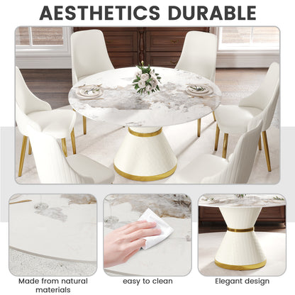 Modern White Dining Table - 6 Person Round Sintered Stone