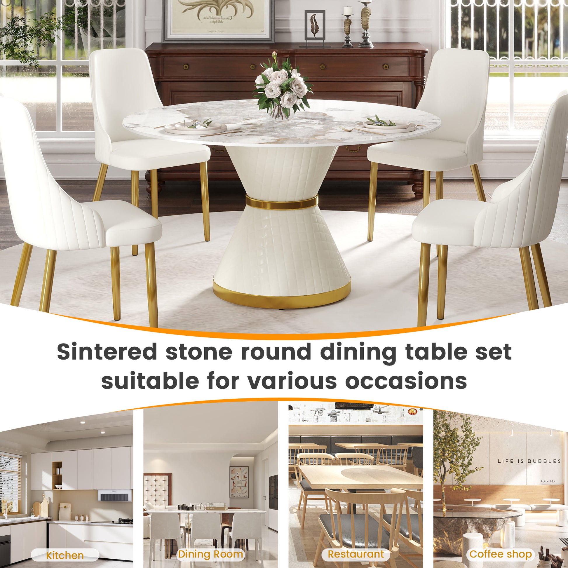 Modern White Dining Table - 6 Person Round Sintered Stone