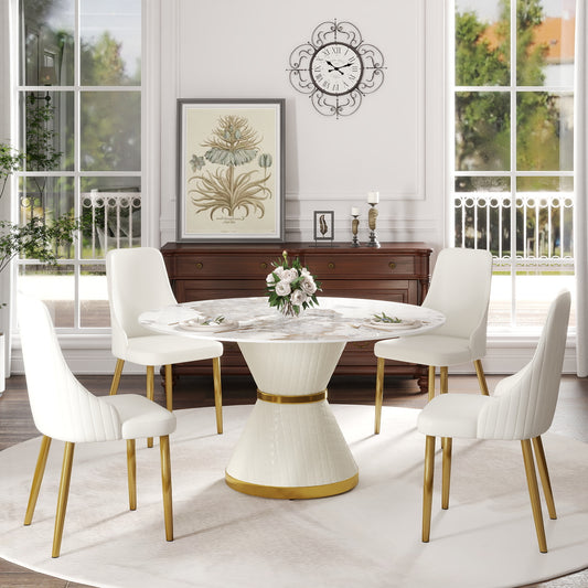 53.15"Modern artificial stone round white carbon steel base dining table-can accommodate 6 people(Only the table)