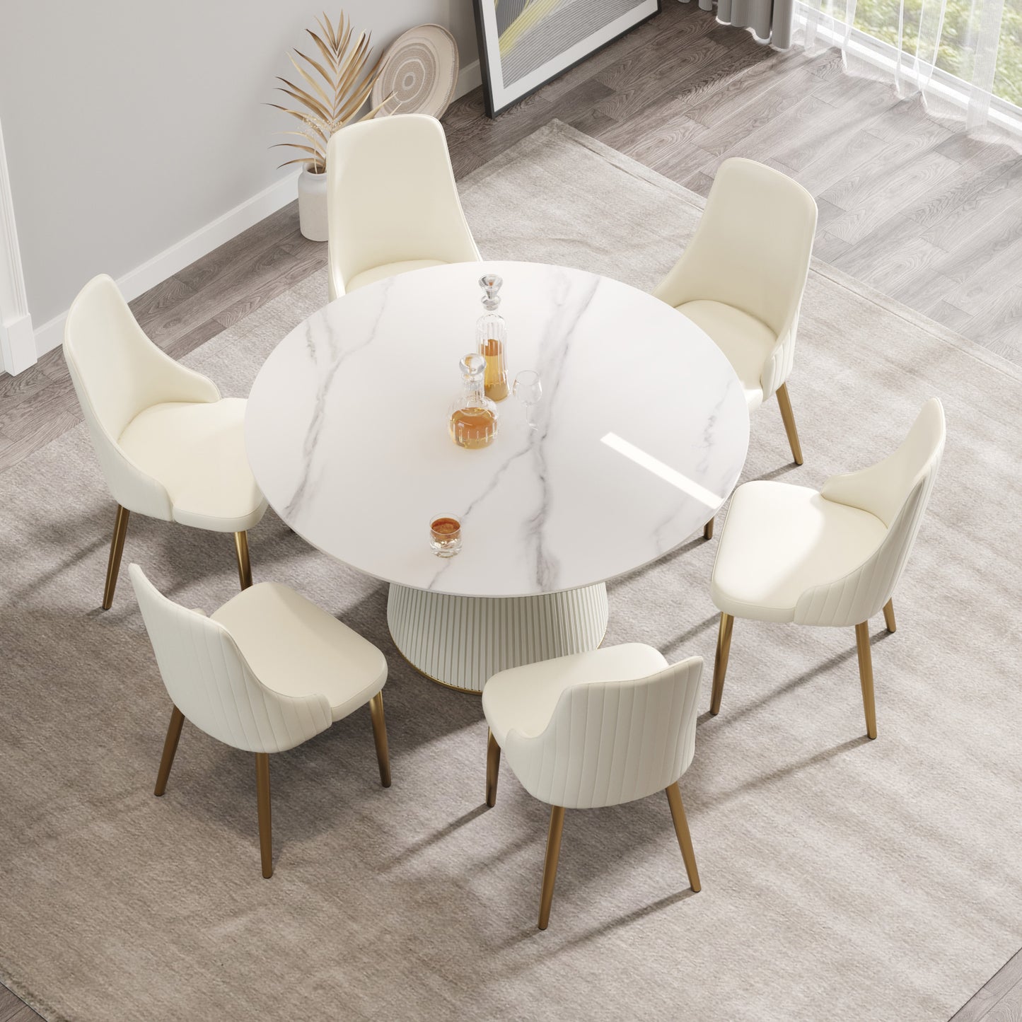 White Round Dining Table - 6 Person Capacity Sintered Stone