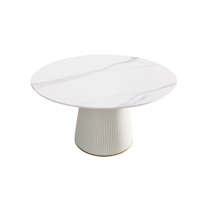 White Round Dining Table - 6 Person Capacity Sintered Stone