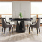 59.05" Round Marble Dining Table with Black Iron Metal Base, Artificial Marble for 6-8 People, 31.5"Black Artificial Stone Turntable,Black (With 6 chairs)