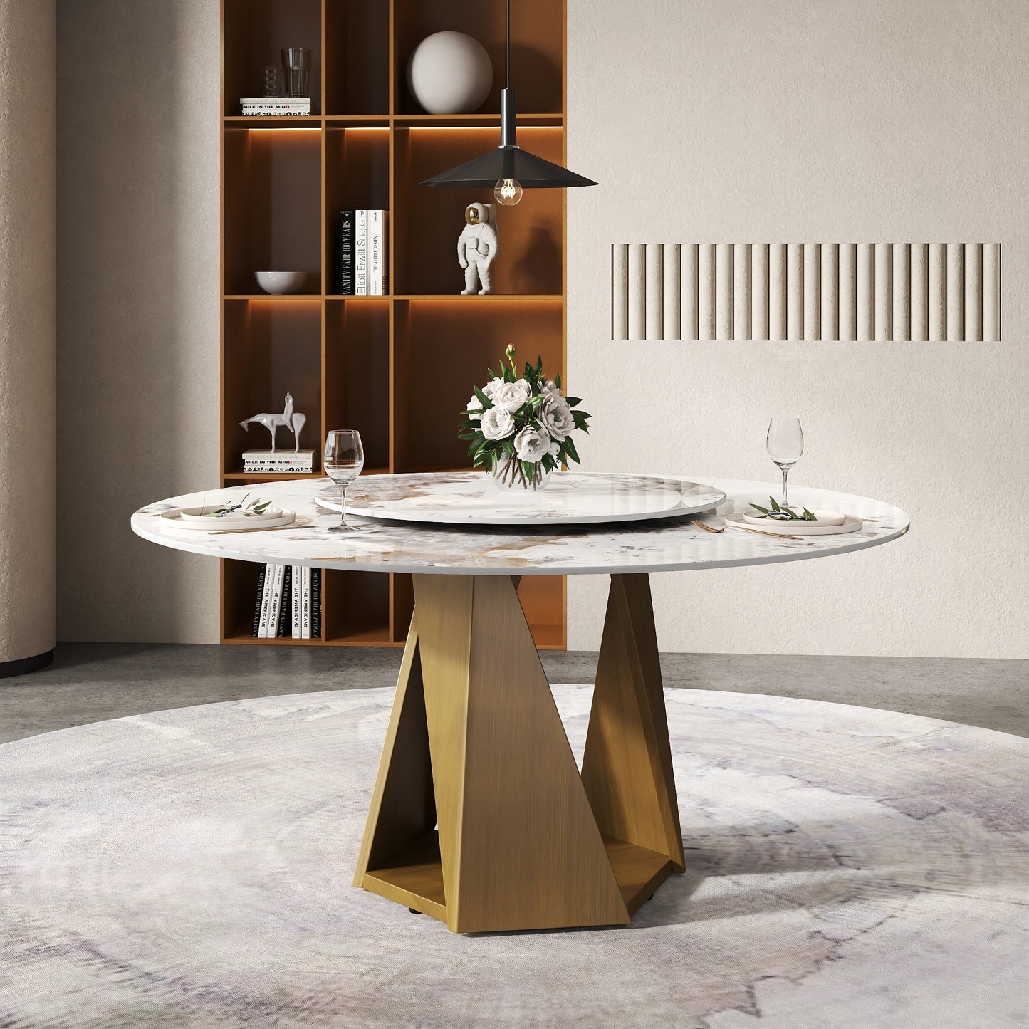 Round Bronze White Dining Table - 59" Modern Style