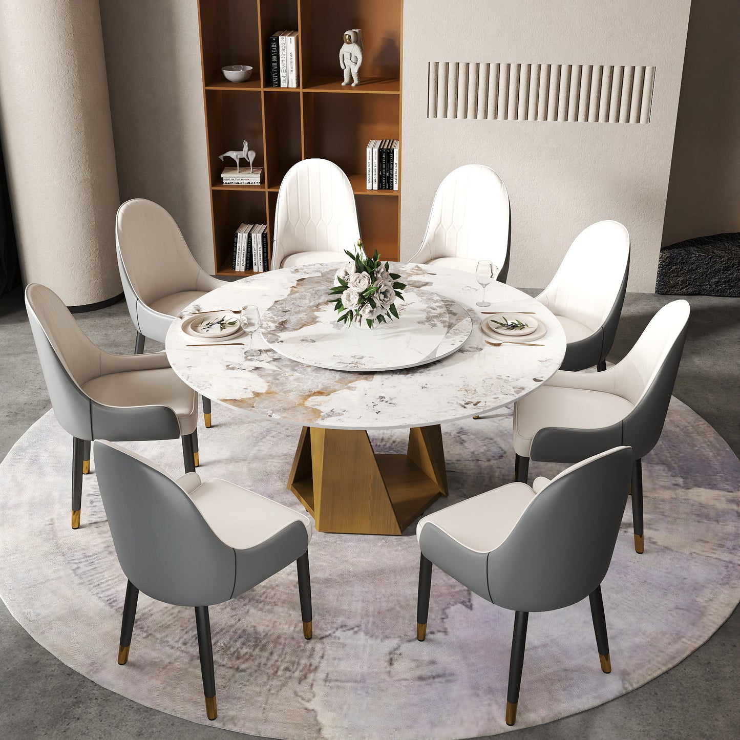 Round Bronze White Dining Table - 59" Modern Style