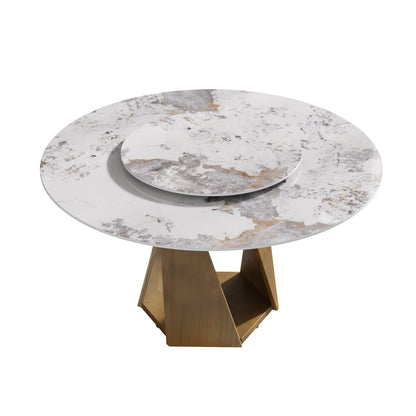 Round Bronze White Dining Table - 59" Modern Style