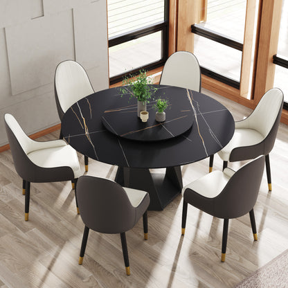 Round Sintered Stone Dining Table - 59" Black for Dining Room