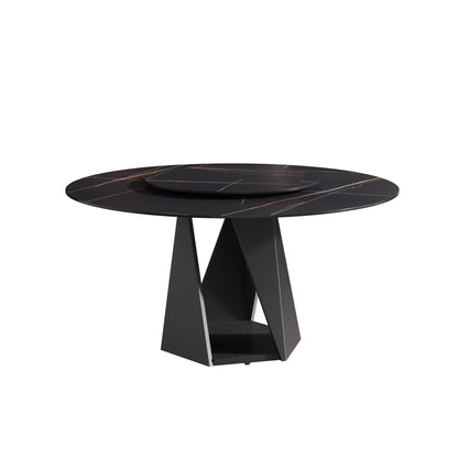 Round Sintered Stone Dining Table - 59" Black for Dining Room