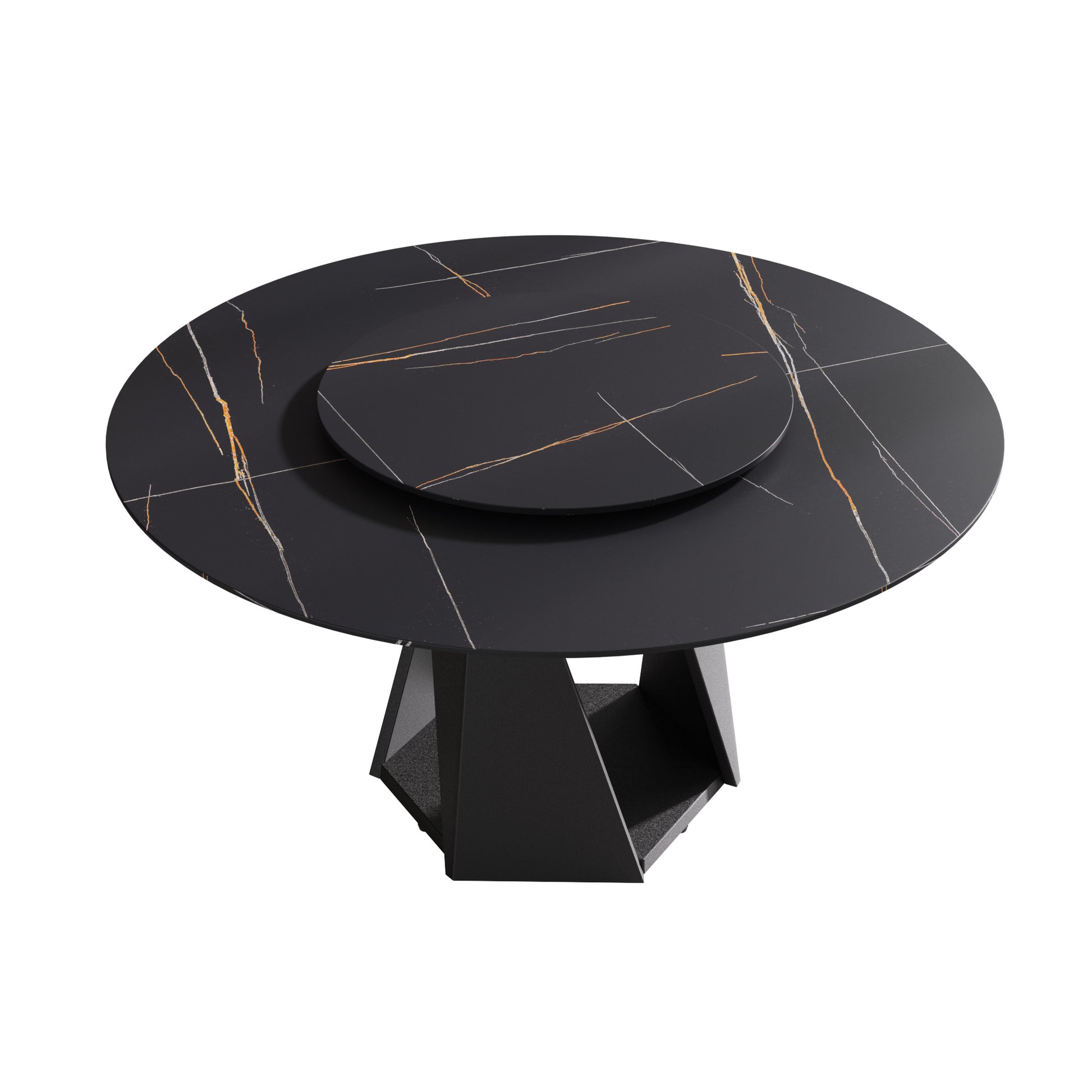 Round Sintered Stone Dining Table - 59" Black for Dining Room