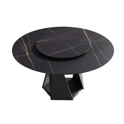 Round Sintered Stone Dining Table - 59" Black for Dining Room