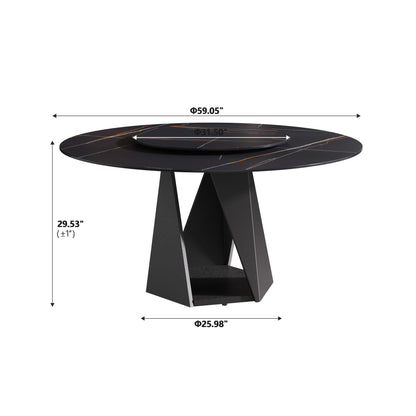 Round Sintered Stone Dining Table - 59" Black for Dining Room