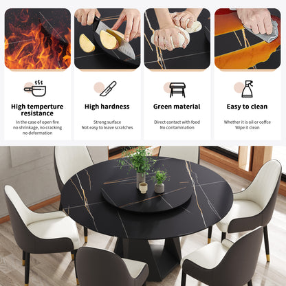 Round Sintered Stone Dining Table - 59" Black for Dining Room