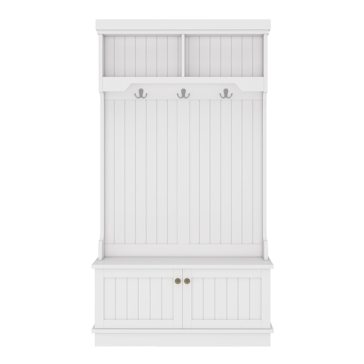 Hall Tree with Storage - White Coat Rack & Shoe Bench