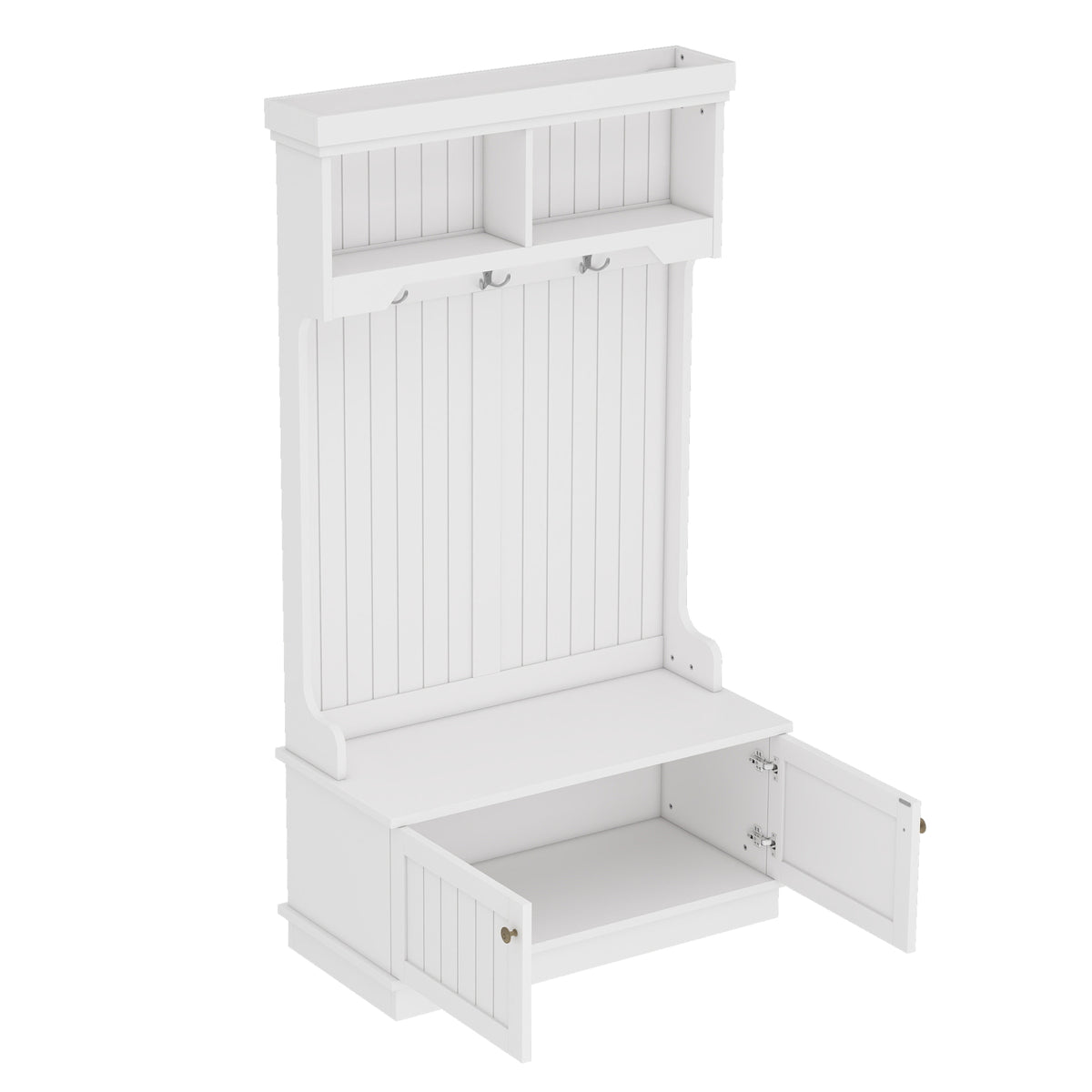 Hall Tree with Storage - White Coat Rack & Shoe Bench