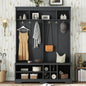 Modern Hallway Hall Tree with Metal Hooks and Storage Space, Multi-Functional Entryway Coat Rack with Shoe Cubbies, Black