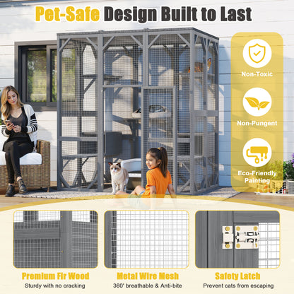 Gray Solid Wood Cat House for Multiple Cats with 6 Platforms