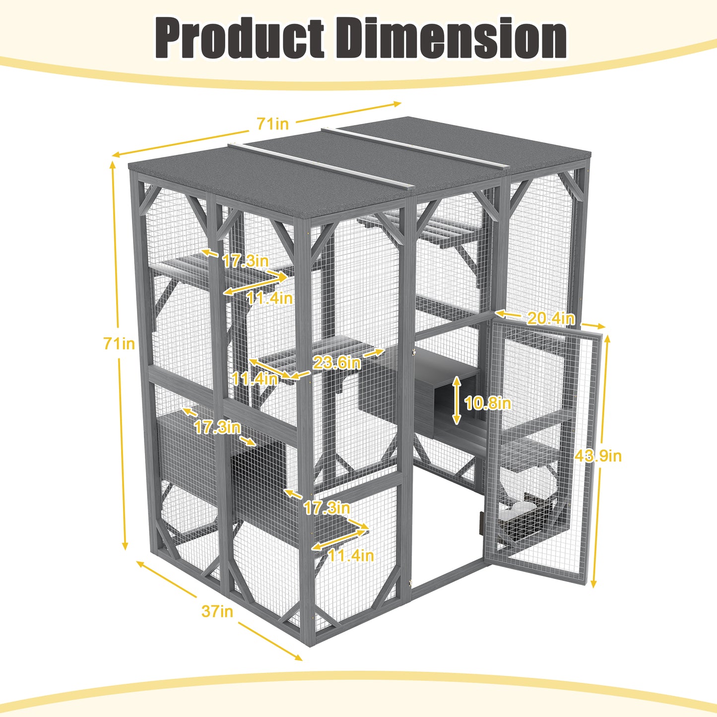 Gray Solid Wood Cat House for Multiple Cats with 6 Platforms