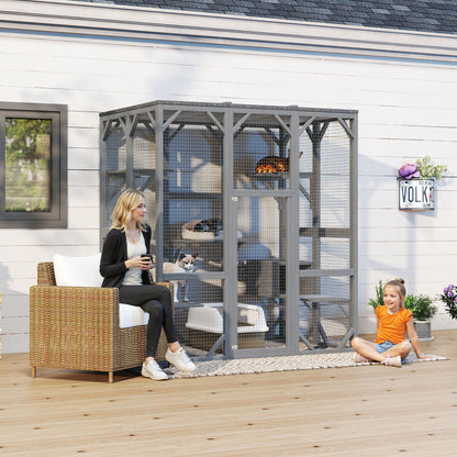 Outdoor Cat Enclosure, 71" Large Cat House for Multiple Cats with Waterproof Roof, 3 Tier Cat Cage with 6 Platform for Patio, Yard, Graden