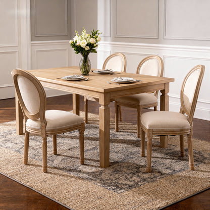 Beige French Country Dining Chairs - Set of 2 Solid Wood Frame