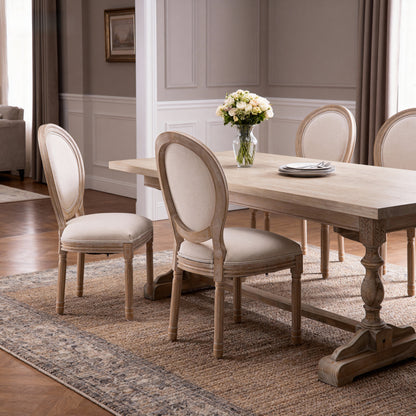Beige French Country Dining Chairs - Set of 2 Solid Wood Frame