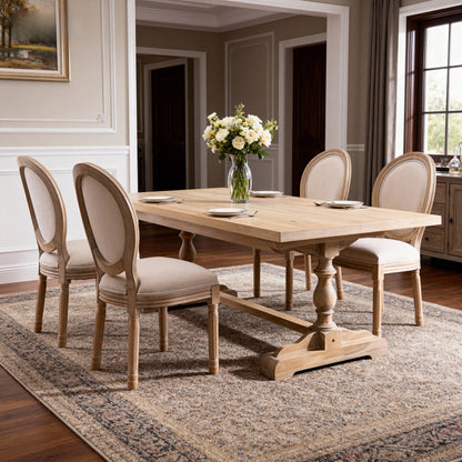Beige French Country Dining Chairs - Set of 2 Solid Wood Frame