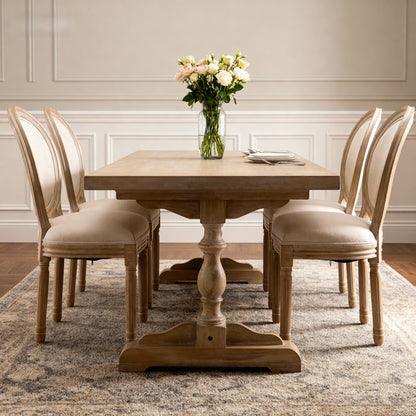 Beige French Country Dining Chairs - Set of 2 Solid Wood Frame