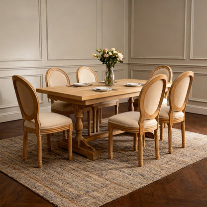Beige French Country Dining Chairs - Set of 2 Solid Wood Frame