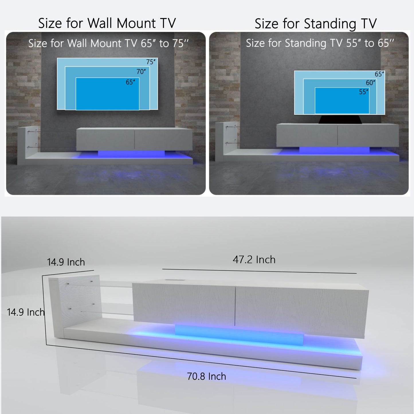 75 Inch TV Stand White Modern Entertainment Center