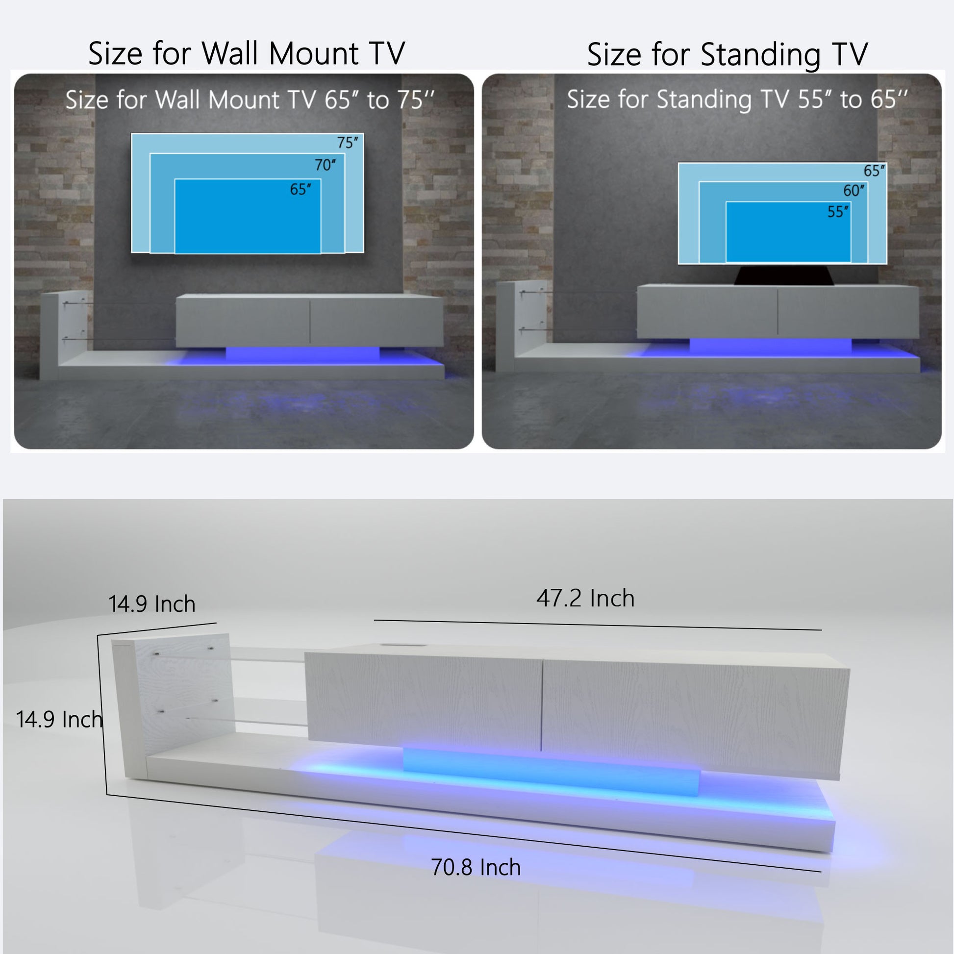 75 Inch TV Stand White Modern Entertainment Center