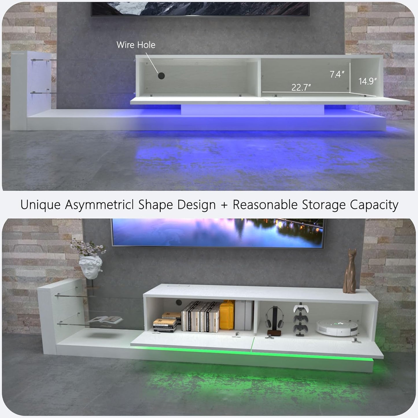 75 Inch TV Stand White Modern Entertainment Center