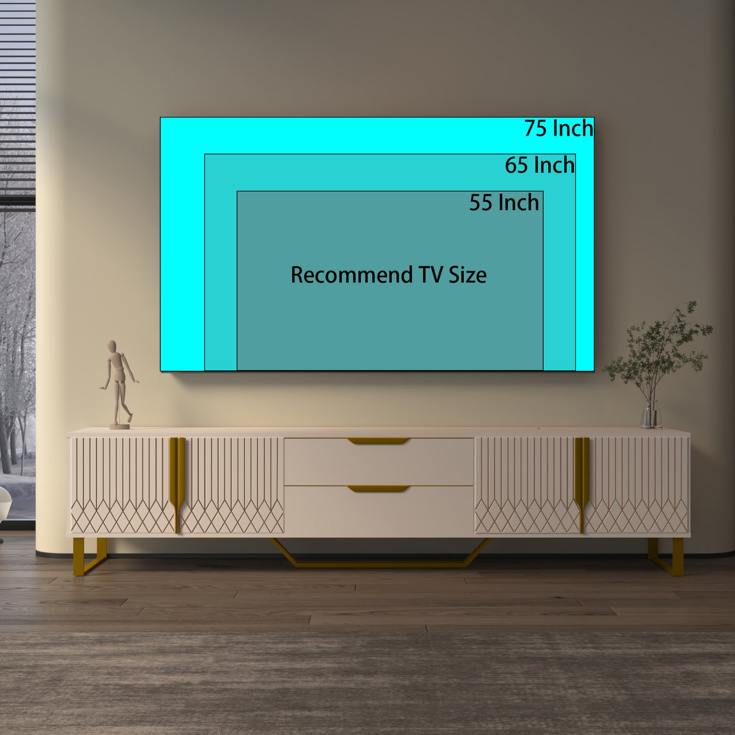 TV Console with Storage - Large White Cabinet
