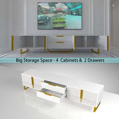 TV Console with Storage - Large White Cabinet