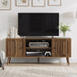 55-inch wooden TV cabinet with 2 vertical groove doors, adjustable storage shelves, living room storage cabinet, entertainment center with storage space, walnut color