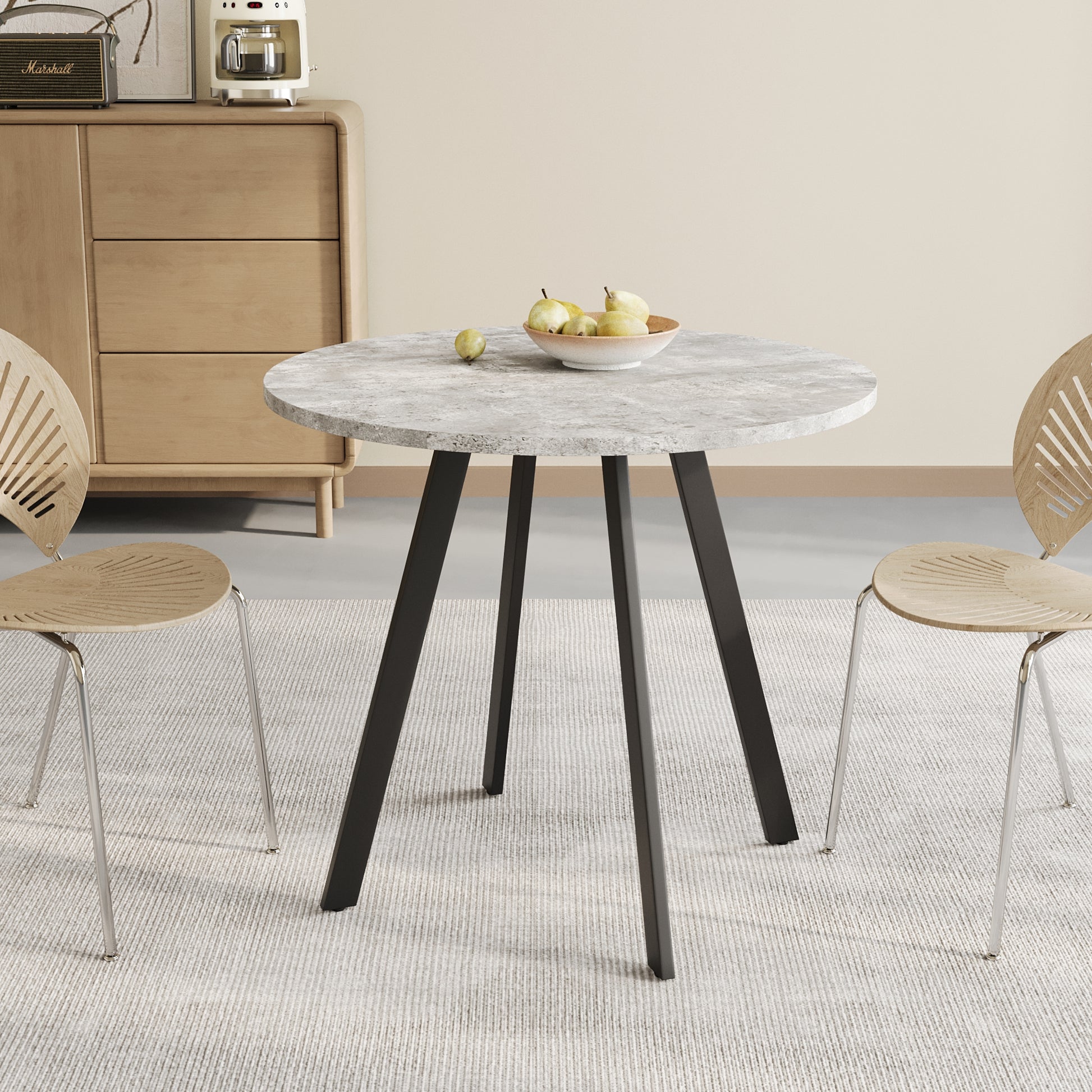 Gray Cement Circle Dining Table - 33.5" Modern
