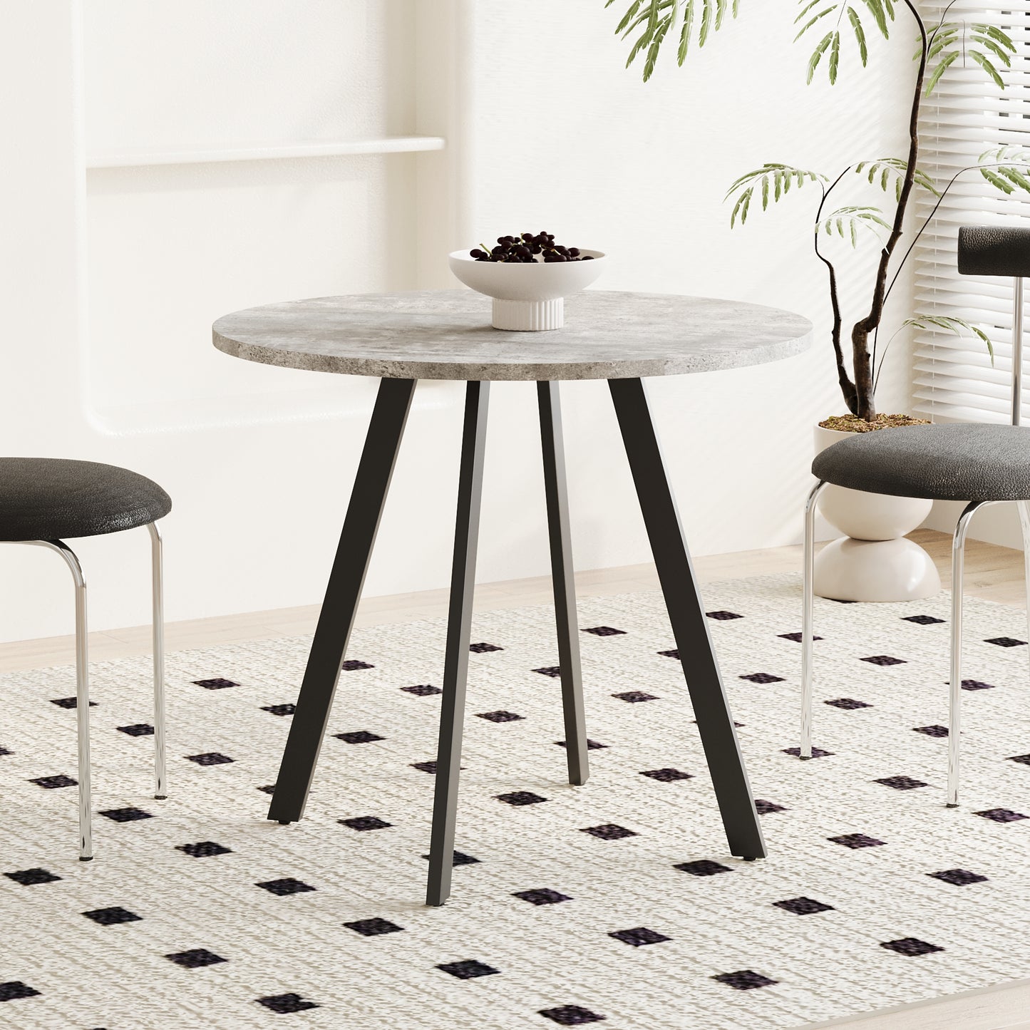 Gray Cement Circle Dining Table - 33.5" Modern