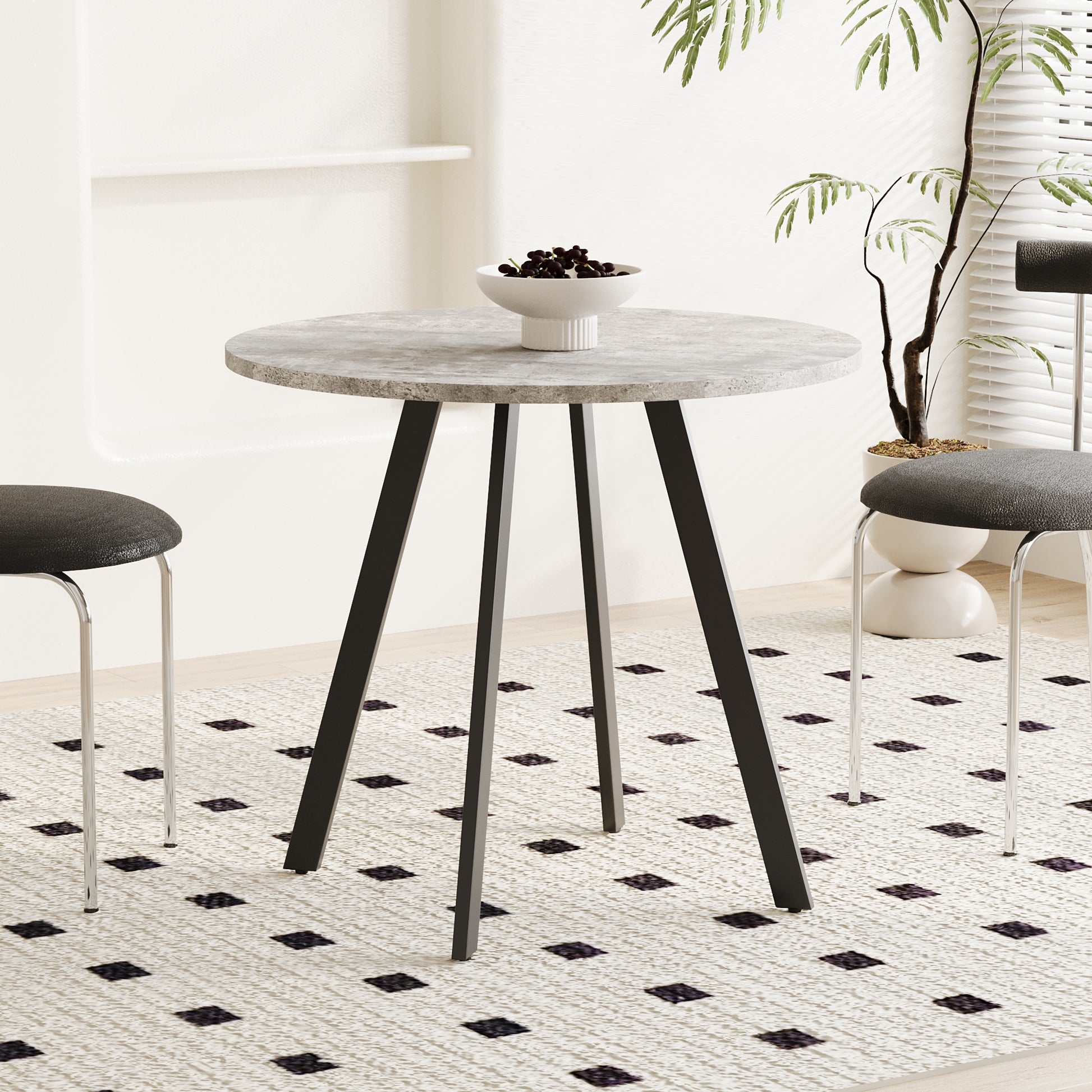 Gray Cement Circle Dining Table - 33.5" Modern