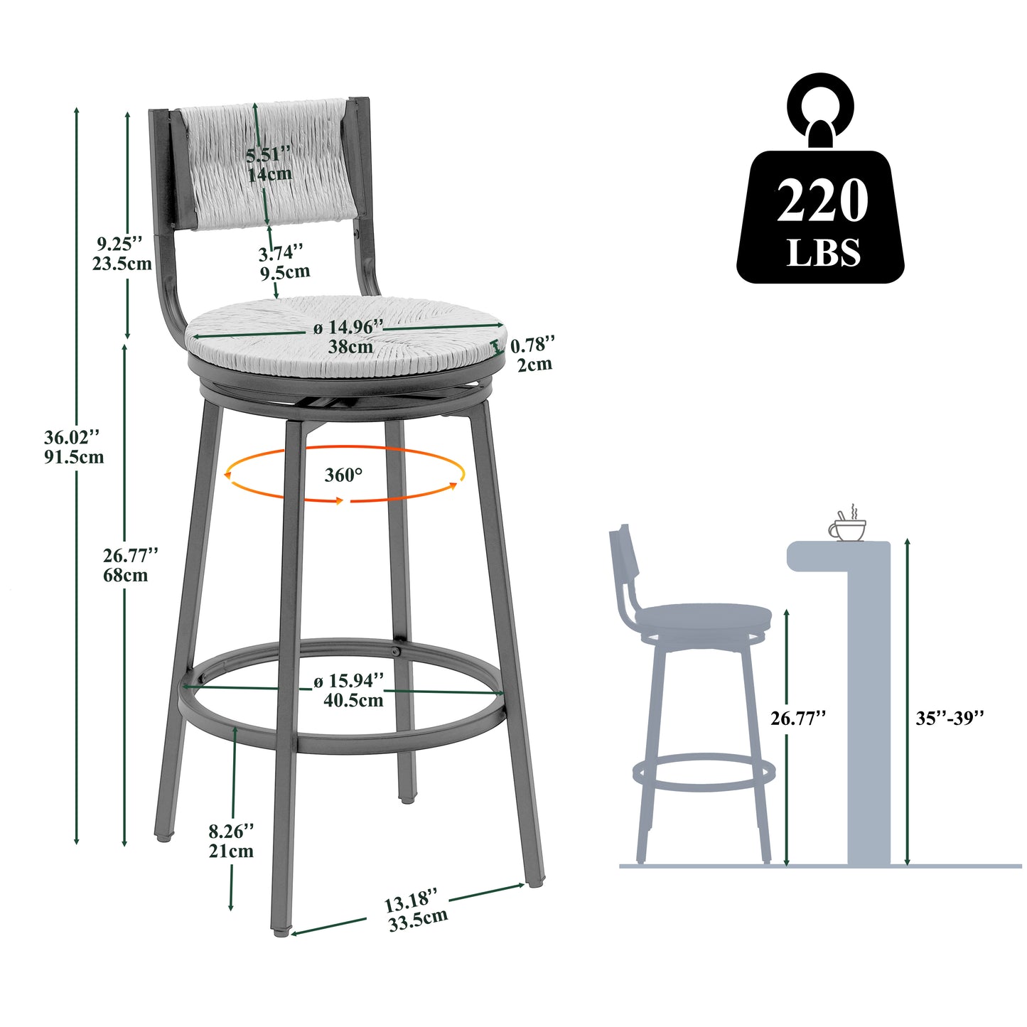 Creamy White Bar Stools - Set of 2 Farmhouse Dining Chairs